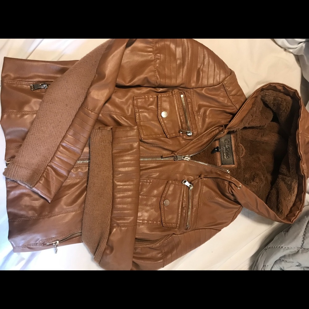 Ci Sono by Cavalini faux leather hooded jacket